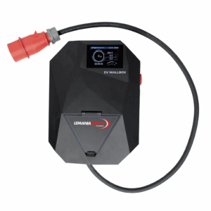 Close-up view of EV-Wallbox EV charger plug and cable – high-quality Type 2 connector for fast electric vehicle charging