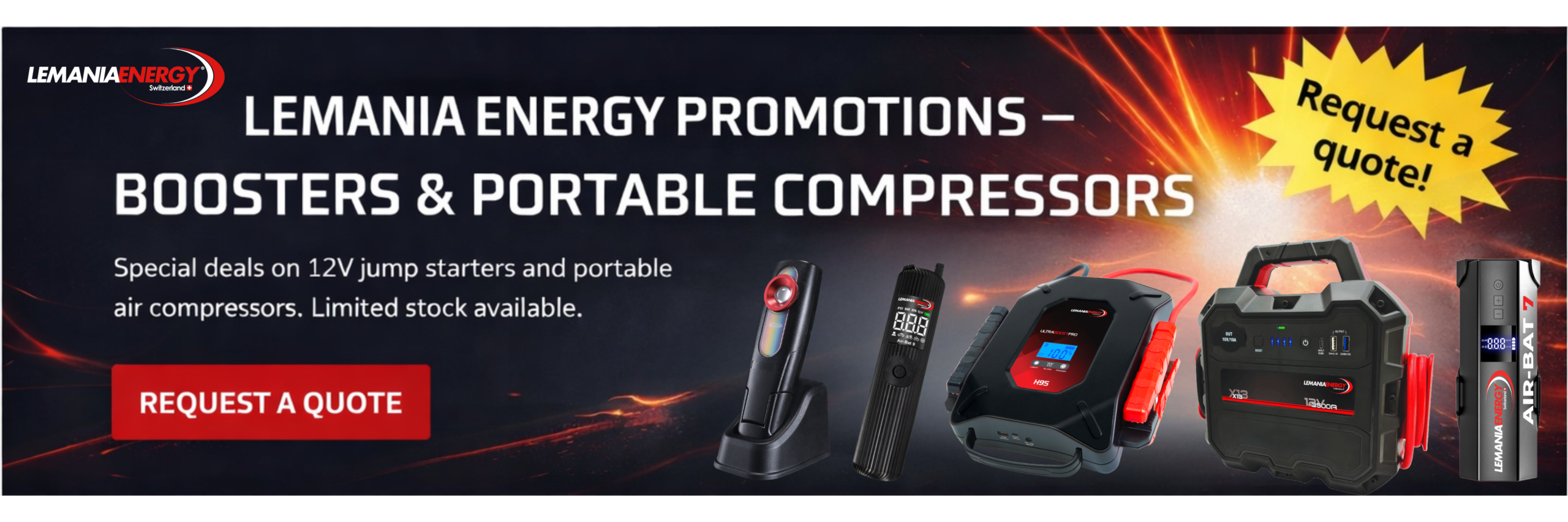 Lemania Energy promotions – boosters and portable compressors