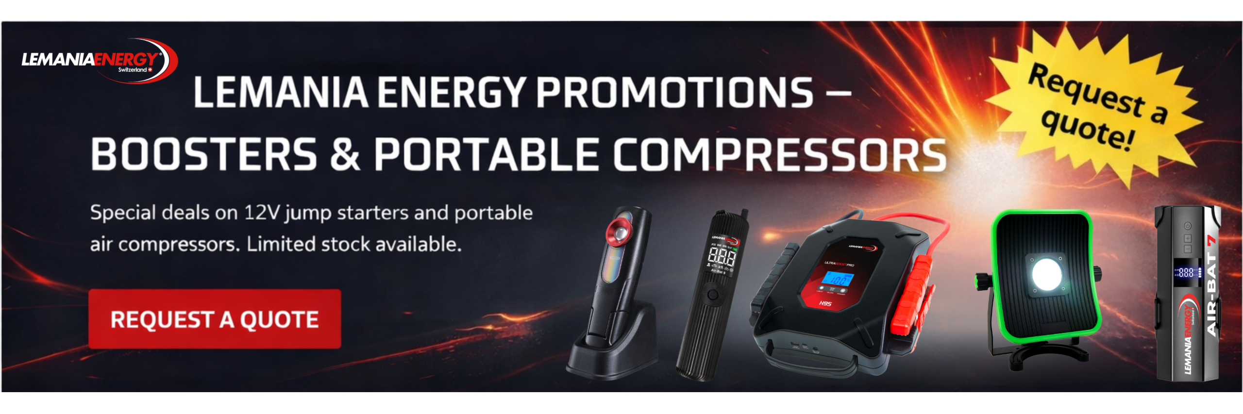 Lemania Energy promotions – boosters and portable compressors